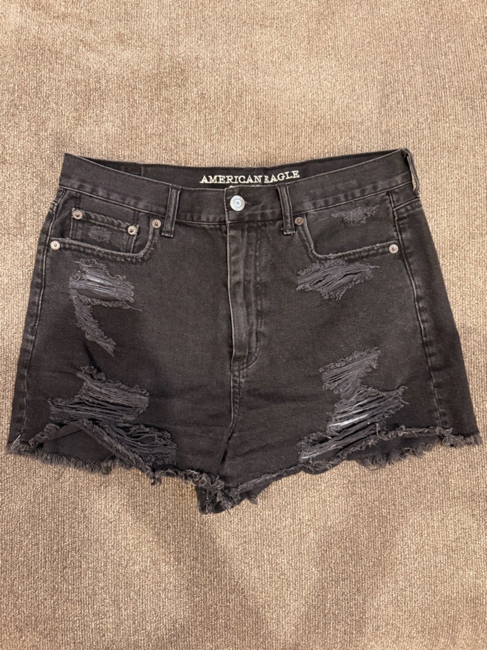 American Eagle Outfitters Black Distressed Denim Mom Shorts